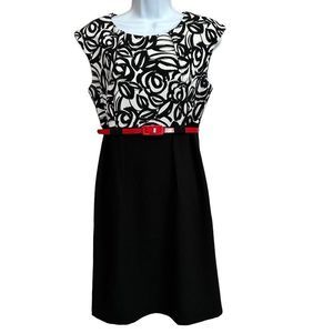 Dress Barn black & white belted dress size 8
